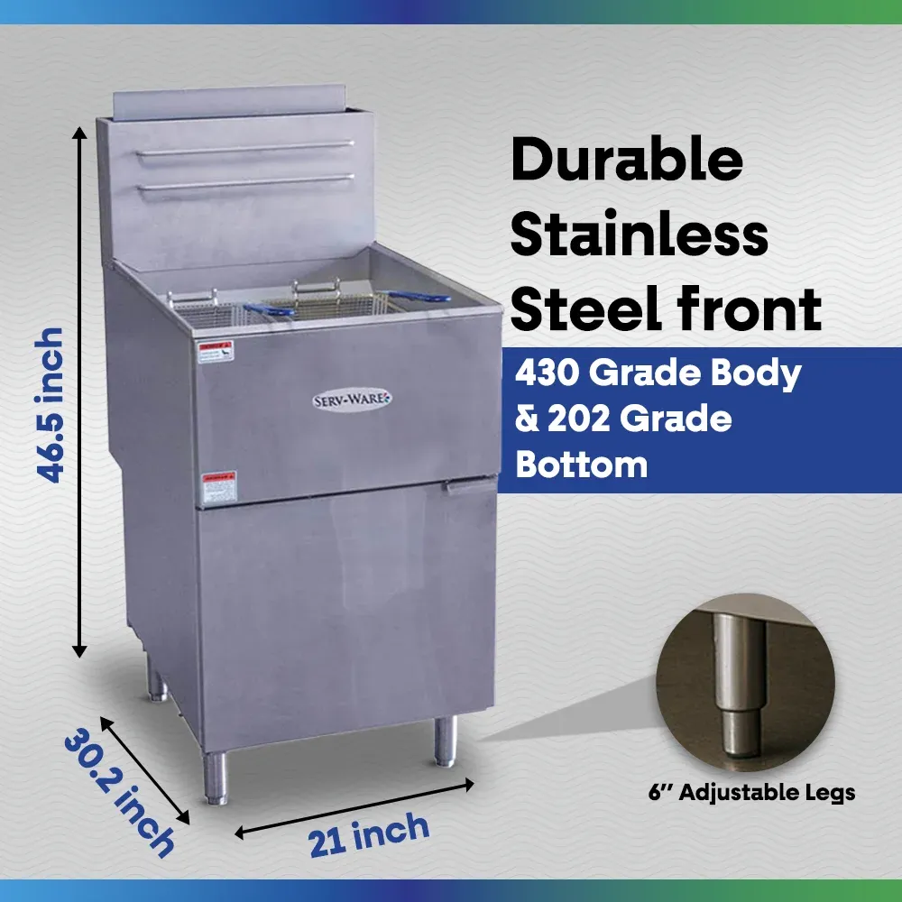 Serv-Ware SGF-70N 21" Commercial Fryer, 5 Tube, Stainless Steel, Natural Gas, 30,000 BTU/H