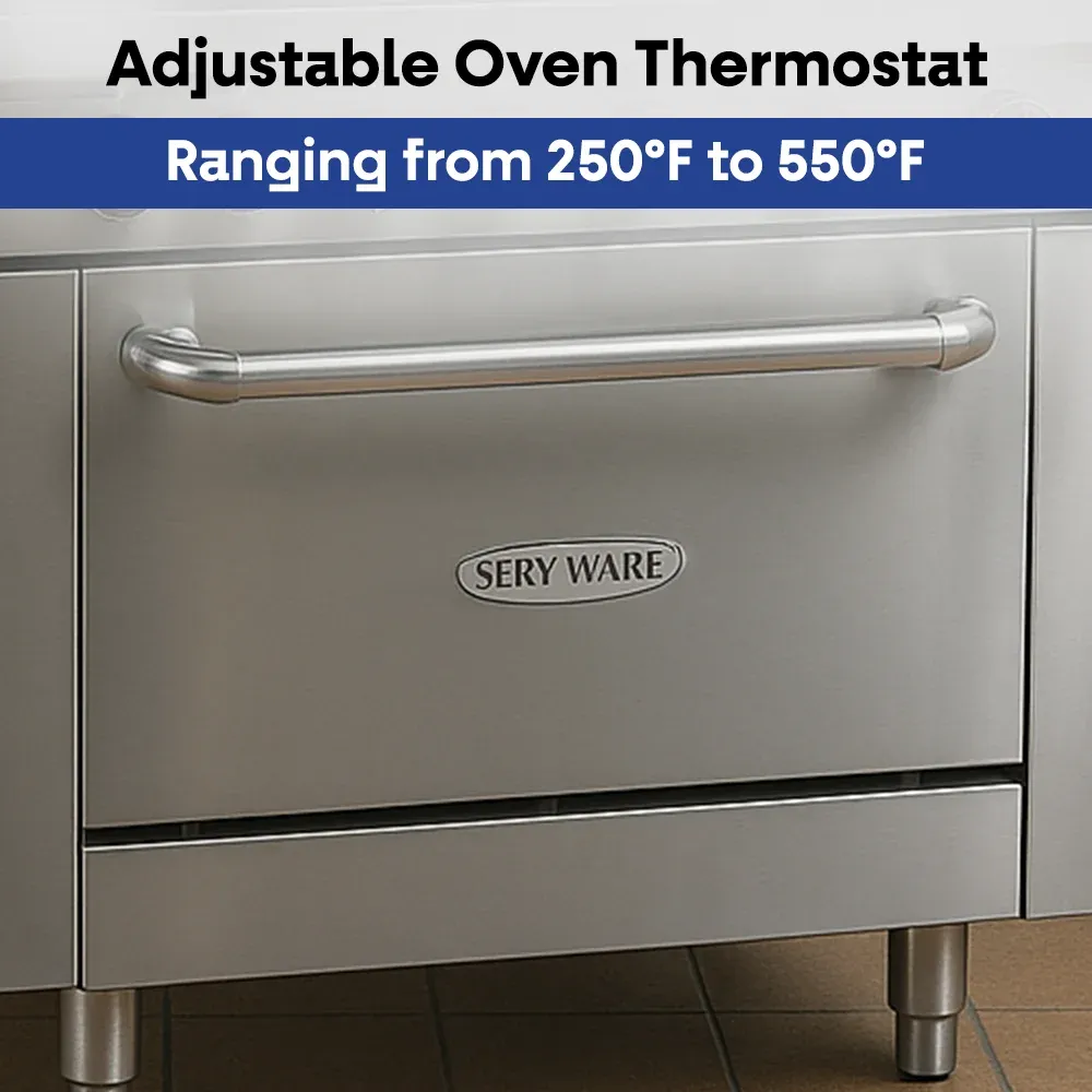 Serv-Ware SGR-6B 36" Commercial 6-Burner Range with Oven, Stainless Steel, Natural Gas, 30,000 BTU