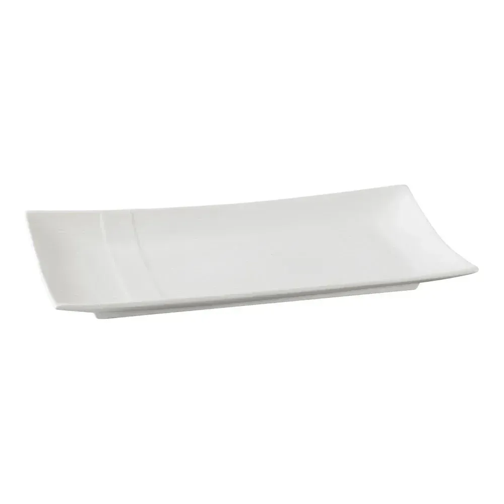 Yanco China white rectangular appetizer dessert plate set perfect for serving treats, elegant and durable for stylish table presentation.
