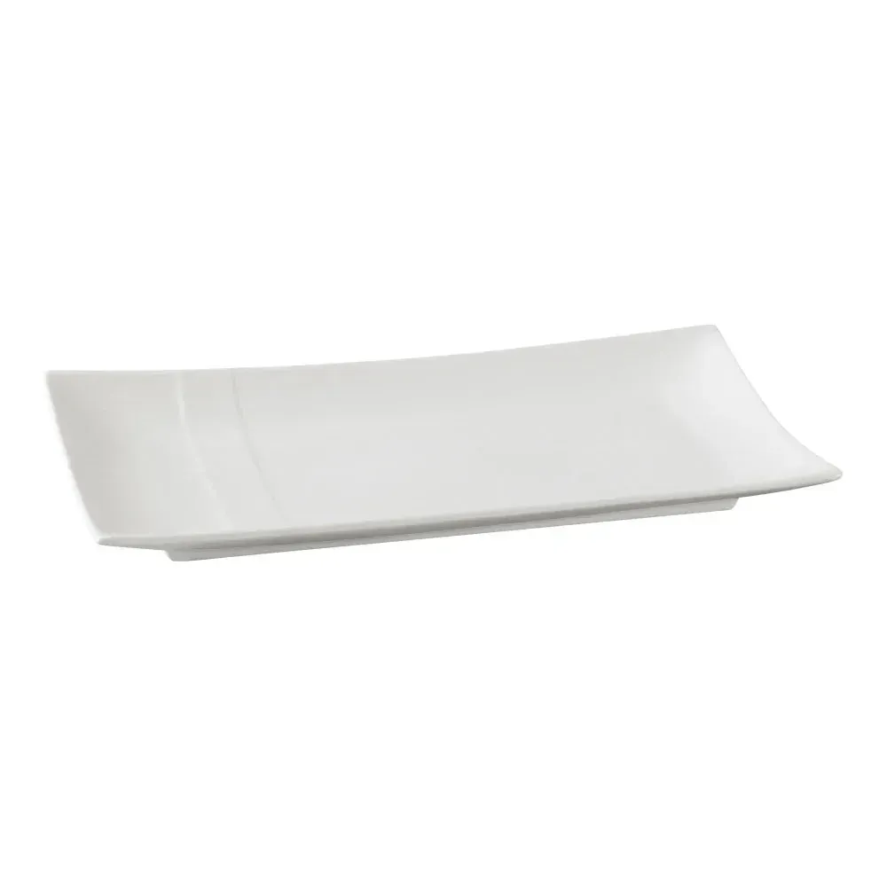 Yanco China white rectangular dinner plate set elegant and durable, perfect for serving meals in a timeless, classic dining style.