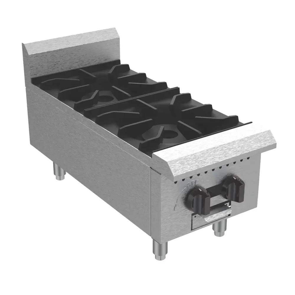 Serv-ware SHPS-12-SA 12" Gas Countertop Hotplate, 2 Burners, Stainless Steel, 50,000 BTU