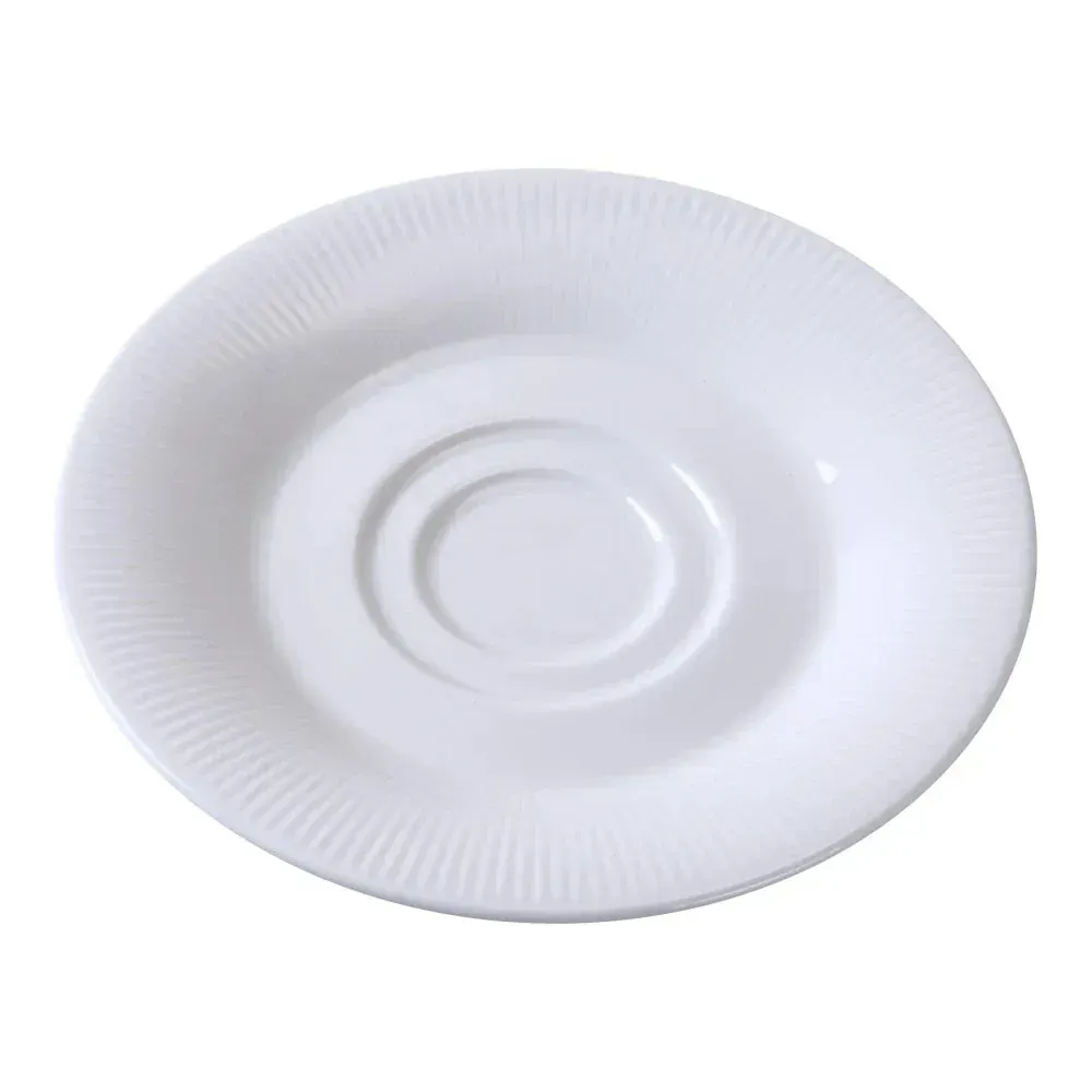 Yanco China white saucer a classic match for coffee or tea cups, offering both style and practicality for serving hot drinks in elegance.