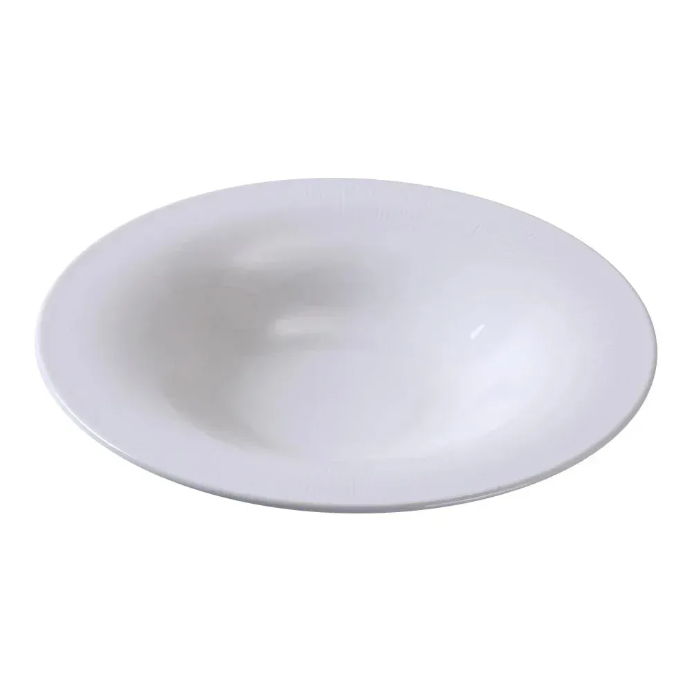 Yanco China classic white soup and salad plate ideal for light meals or starters, blending timeless elegance with daily functionality.