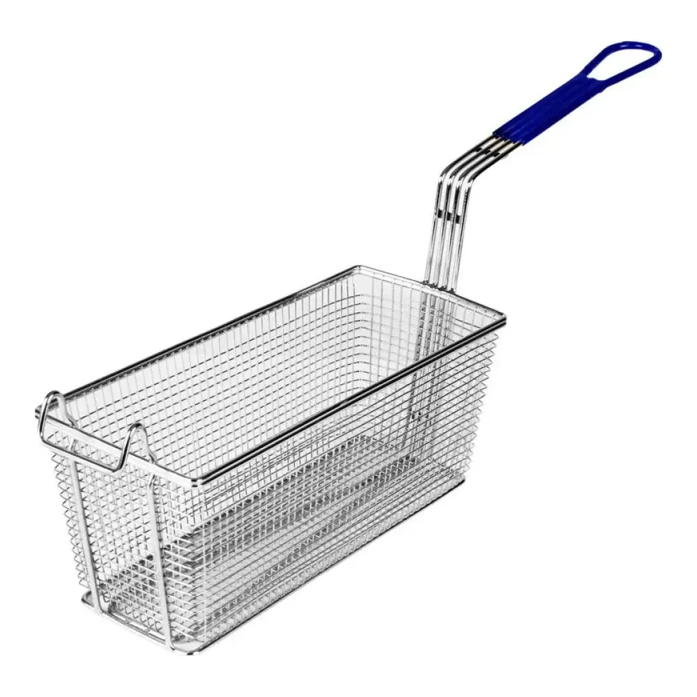 Thunder Group SLFB005 Fryer Basket with Coated Handle, Front Hook, 13 3/8" x 5 3/4" x 5 3/4"