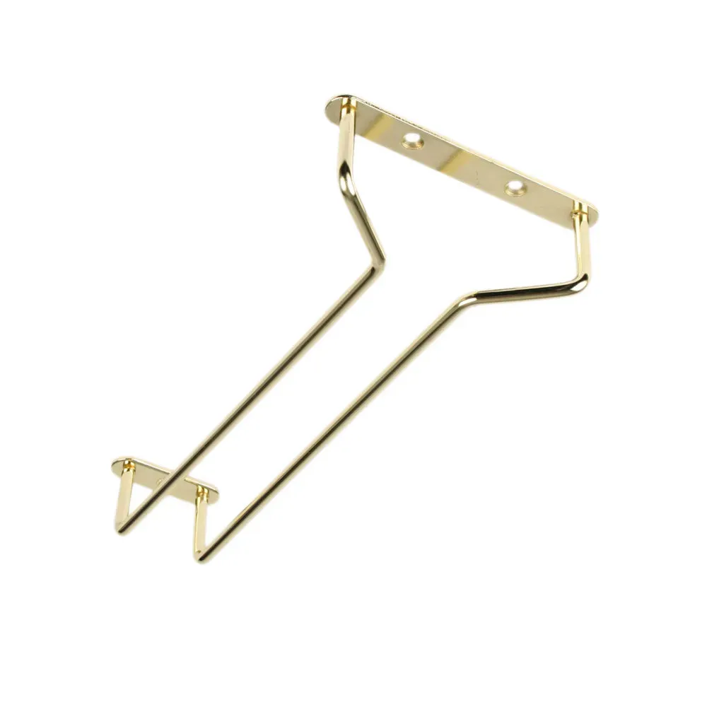 Small brass plated wire glass hanger by Thunder Group, a stylish and space efficient option for hanging wine or cocktail glasses.