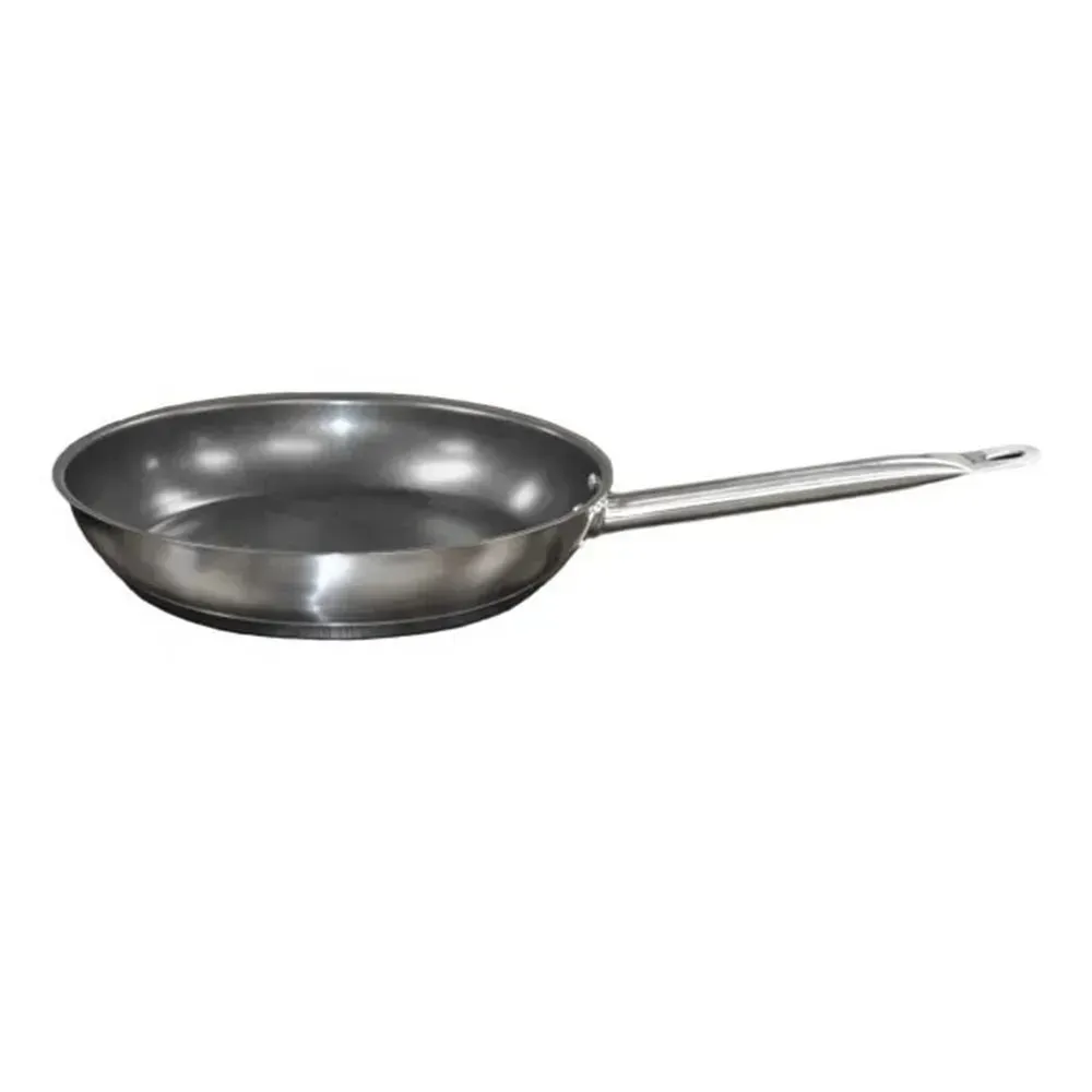 Medium large stainless steel fry pan by Thunder Group, designed for professional chefs who require even heat distribution and performance.