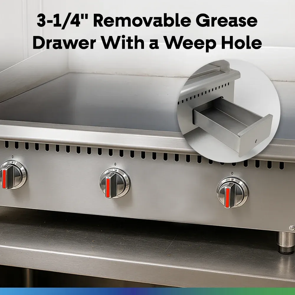 Serv-Ware SMGS-36 36" Manual Griddle, 3 Burners, Stainless Steel, Natural Gas, 30,000 BTU/H