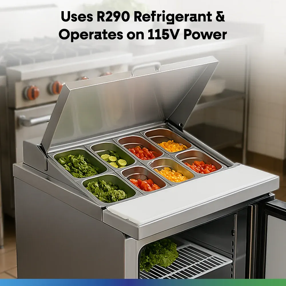 Serv-Ware SP29-12M-HC 29" Mega Top Sandwich Prep Table, 1 Solid Door, 12 Pan Capacity, Stainless Steel, 7 cu.ft., 115v/1ph