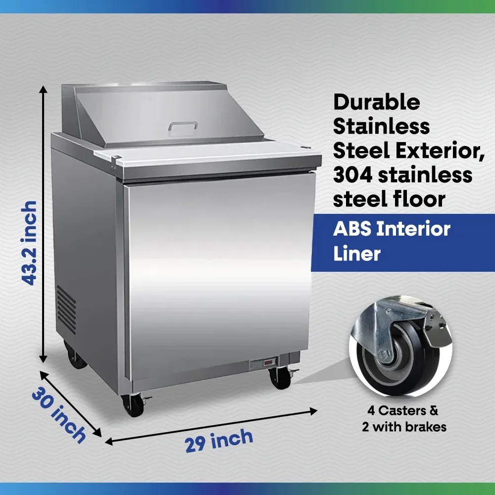 Serv-Ware SP29-12M-HC 29" Mega Top Sandwich Prep Table, 1 Solid Door, 12 Pan Capacity, Stainless Steel, 7 cu.ft., 115v/1ph