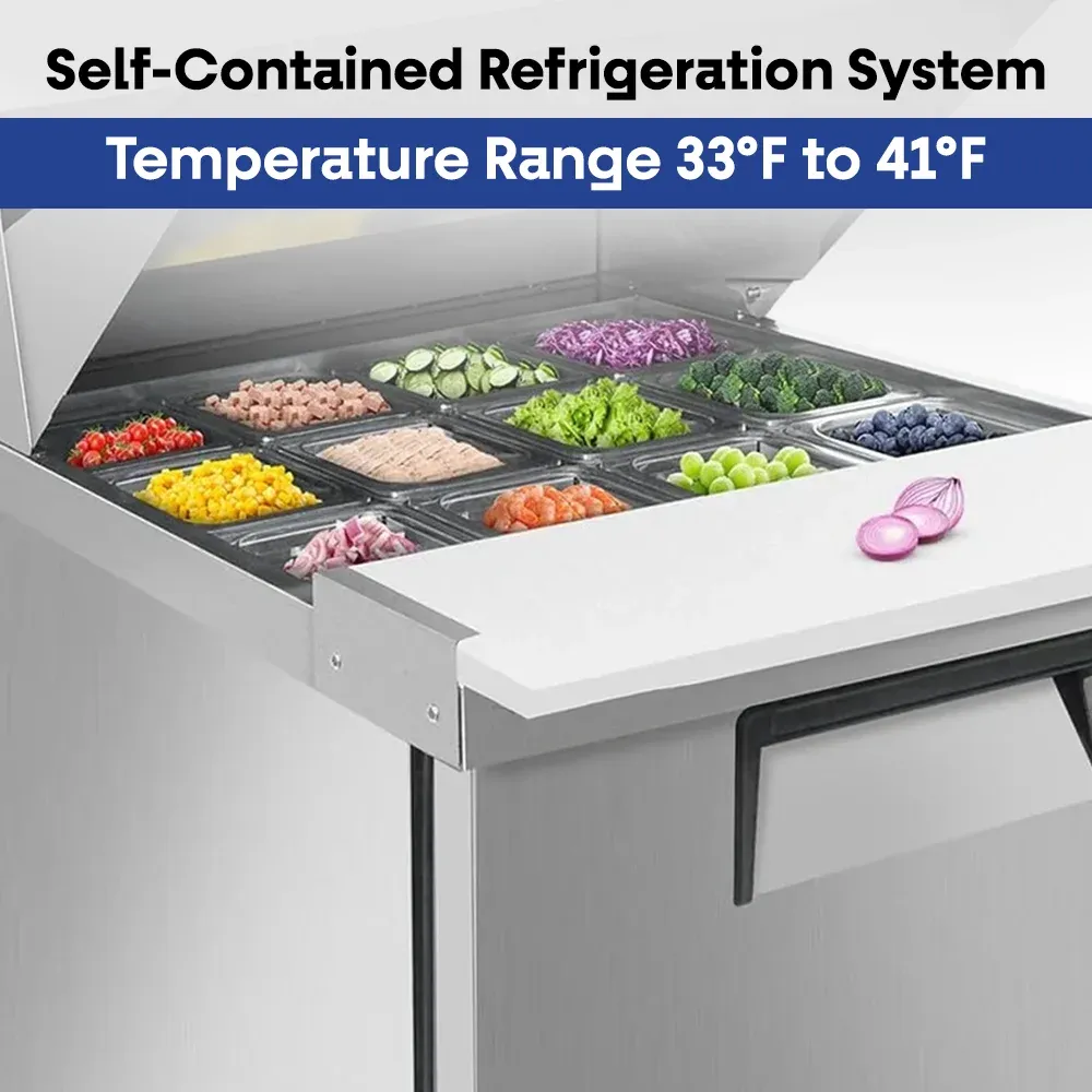 Serv-Ware SP29-12M-HC 29" Mega Top Sandwich Prep Table, 1 Solid Door, 12 Pan Capacity, Stainless Steel, 7 cu.ft., 115v/1ph