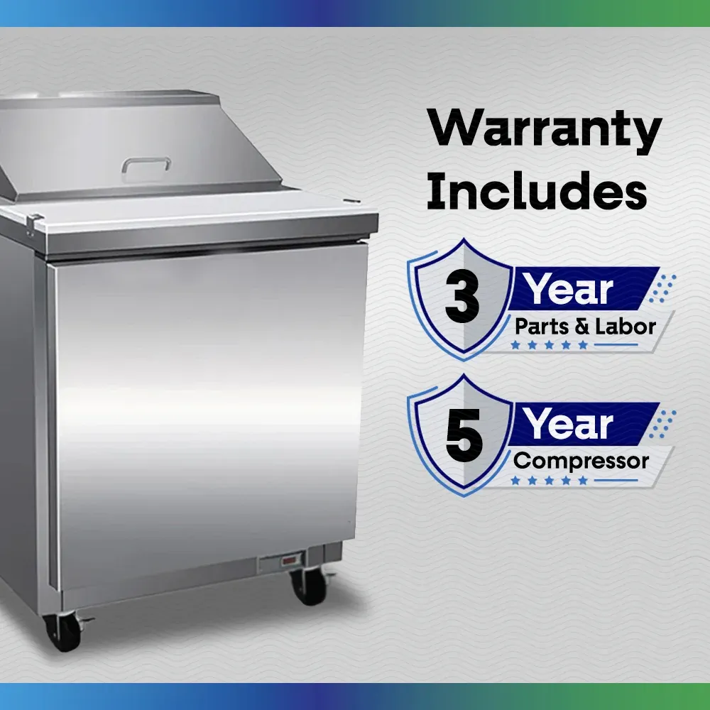 Serv-Ware SP29-12M-HC 29" Mega Top Sandwich Prep Table, 1 Solid Door, 12 Pan Capacity, Stainless Steel, 7 cu.ft., 115v/1ph