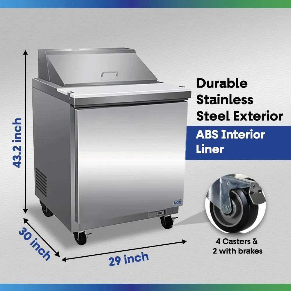 Serv-Ware SP29-8-HC 29" Sandwich Prep Table, 1 Solid Door, 8 Pan Capacity, Stainless Steel, 7 cu.ft.