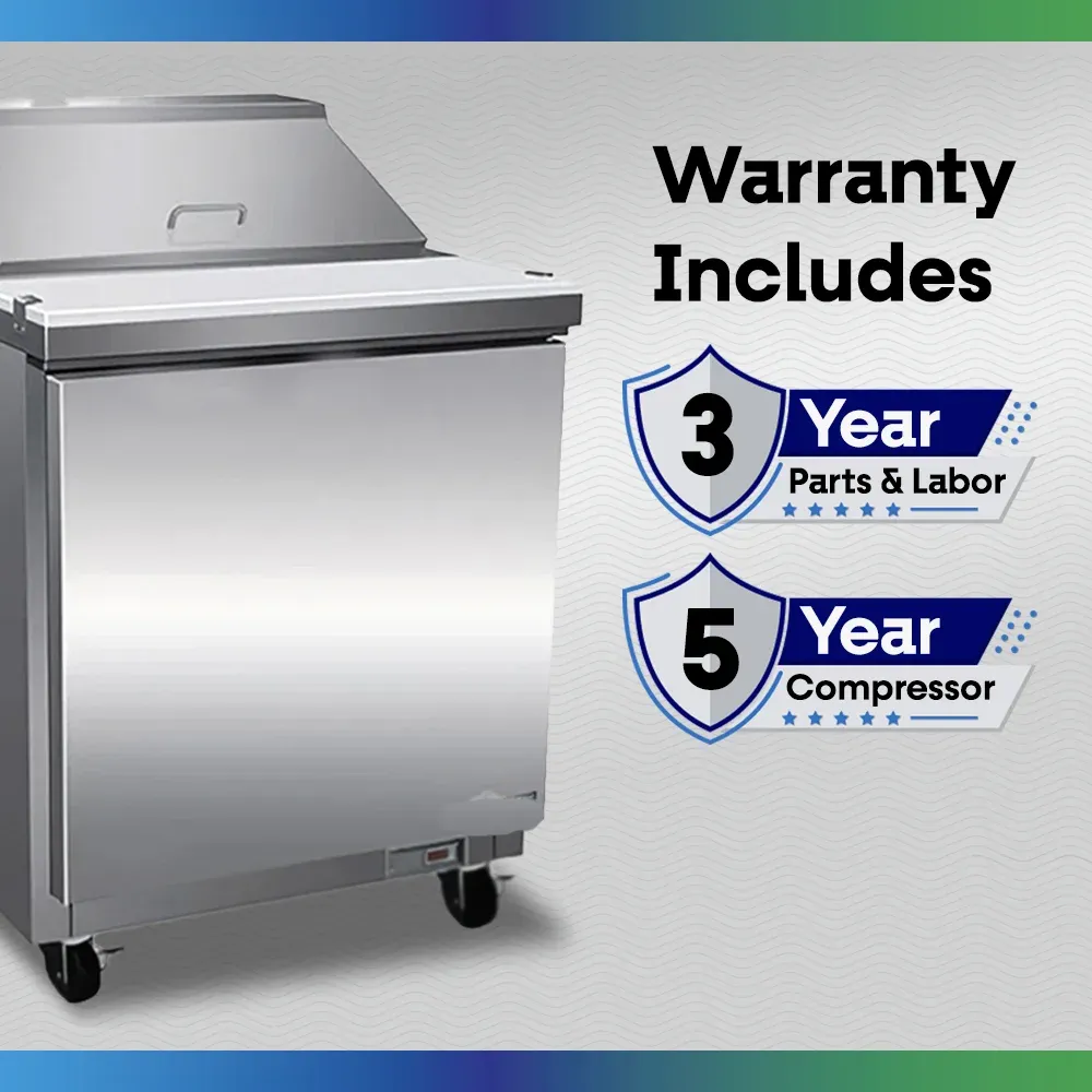 Serv-Ware SP29-8-HC 29" Sandwich Prep Table, 1 Solid Door, 8 Pan Capacity, Stainless Steel, 7 cu.ft.