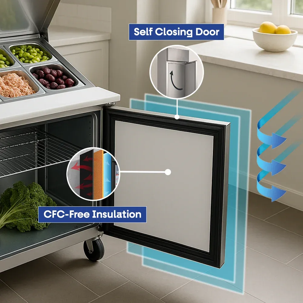 Serv-Ware SP29-8-HC 29" Sandwich Prep Table, 1 Solid Door, 8 Pan Capacity, Stainless Steel, 7 cu.ft.