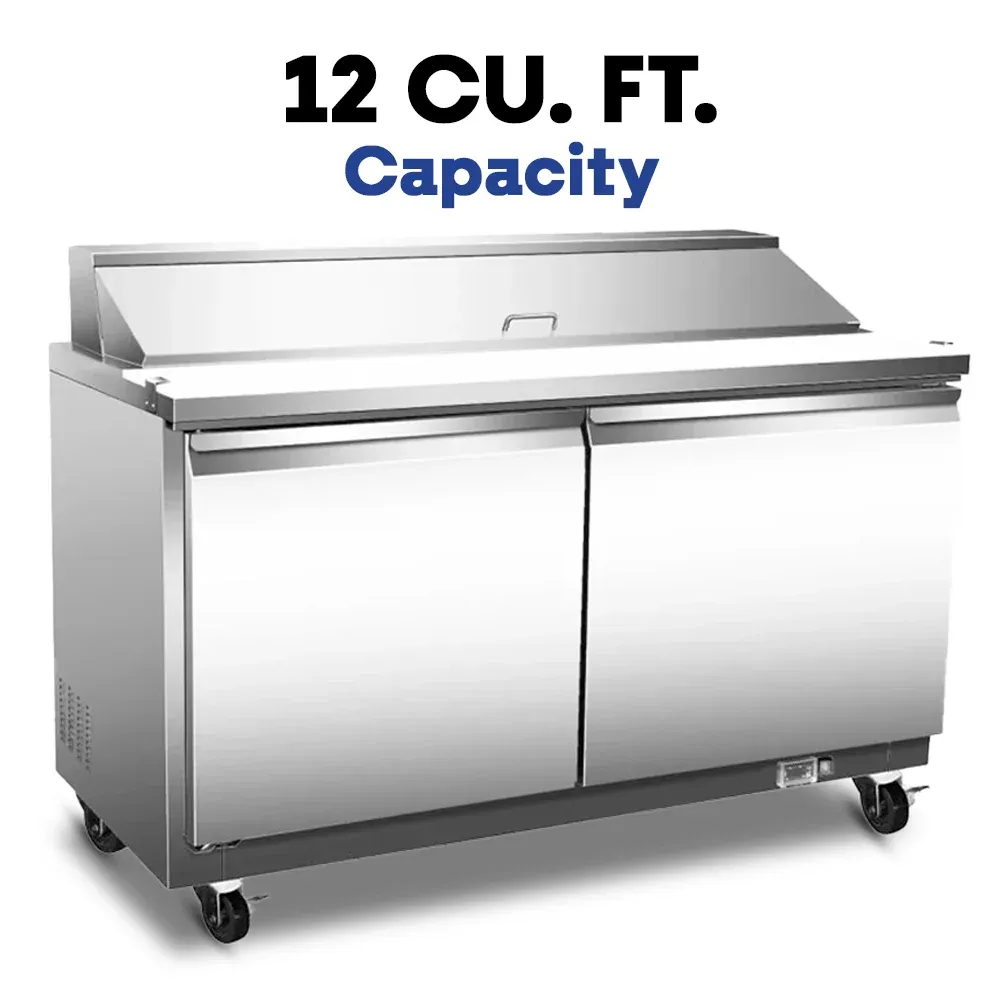 Serv-Ware SP48-12-HC 48" Sandwich Prep Table, 2 Solid Doors, 12 Pan Capacity, Stainless Steel, 115v/1ph