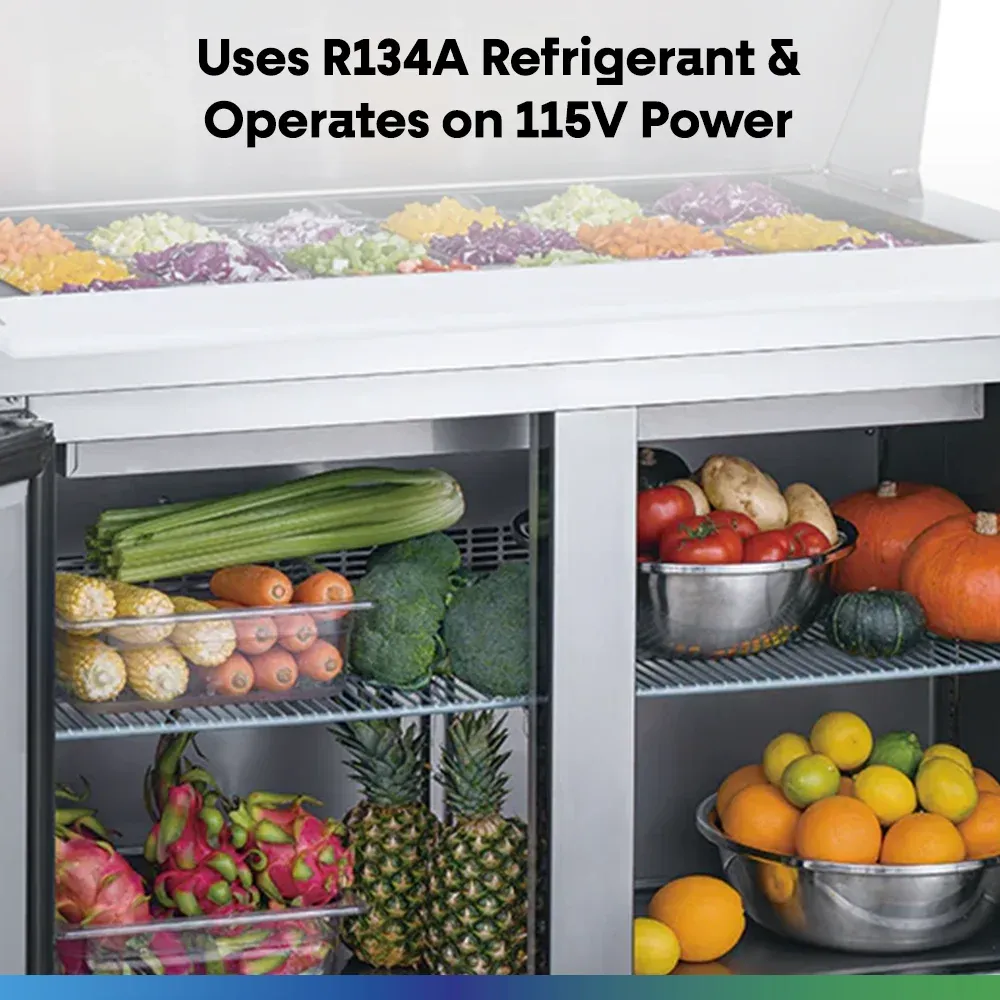 Serv-Ware SP48-12-HC 48" Sandwich Prep Table, 2 Solid Doors, 12 Pan Capacity, Stainless Steel, 115v/1ph