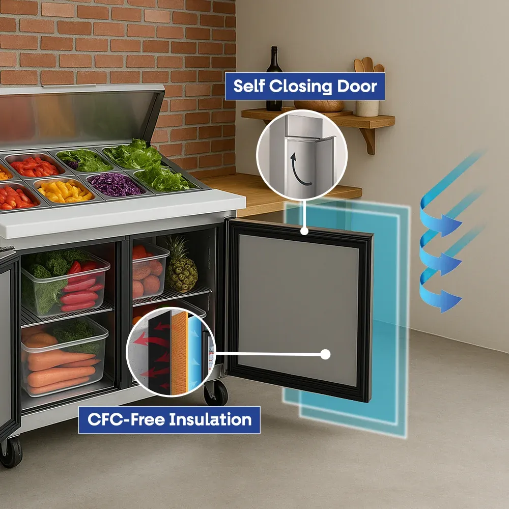 Serv-Ware SP48-12-HC 48" Sandwich Prep Table, 2 Solid Doors, 12 Pan Capacity, Stainless Steel, 115v/1ph