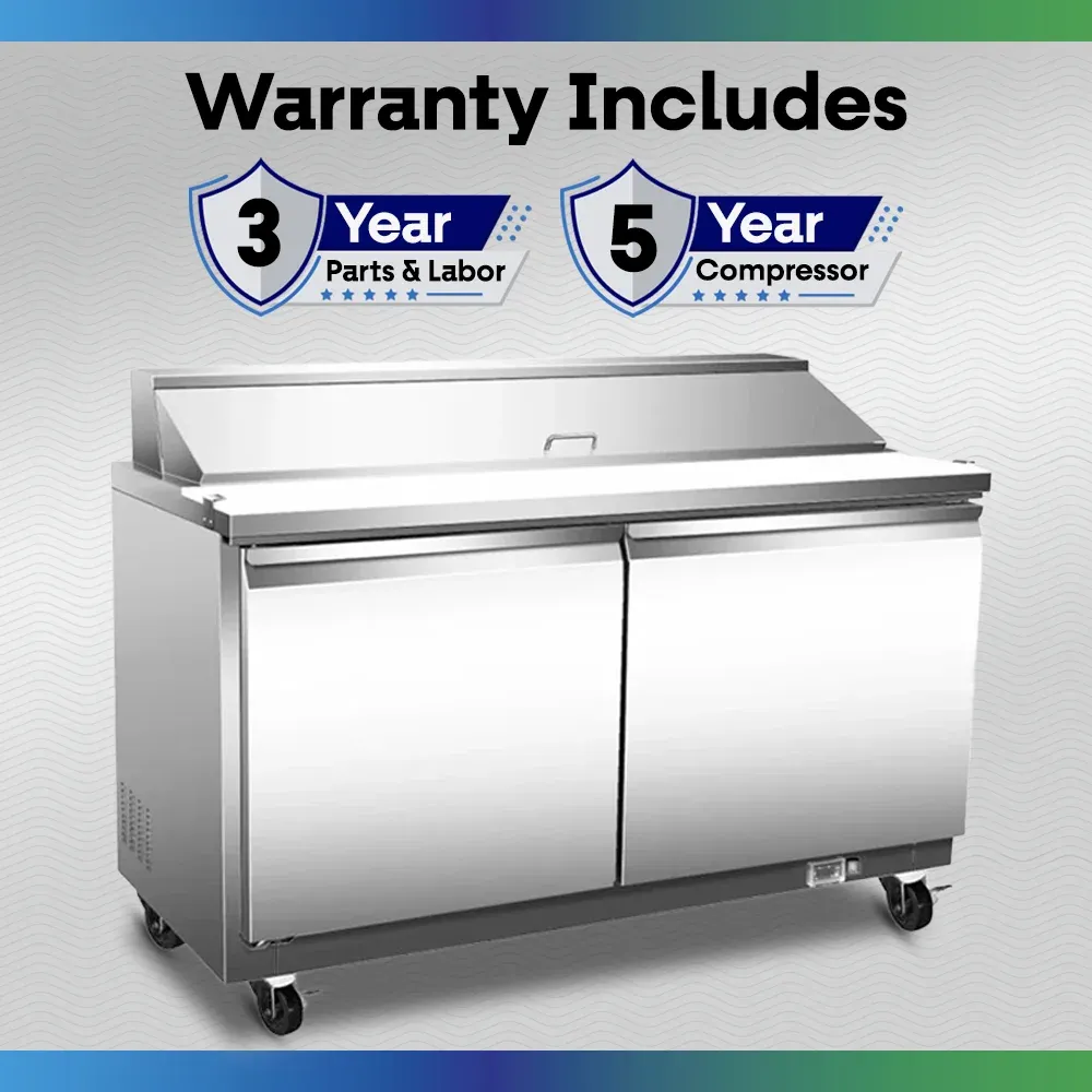 Serv-Ware SP48-12-HC 48" Sandwich Prep Table, 2 Solid Doors, 12 Pan Capacity, Stainless Steel, 115v/1ph