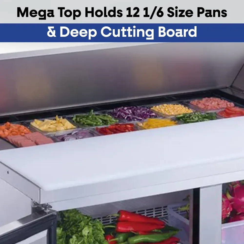 Serv-Ware SP48-12-HC 48" Sandwich Prep Table, 2 Solid Doors, 12 Pan Capacity, Stainless Steel, 115v/1ph