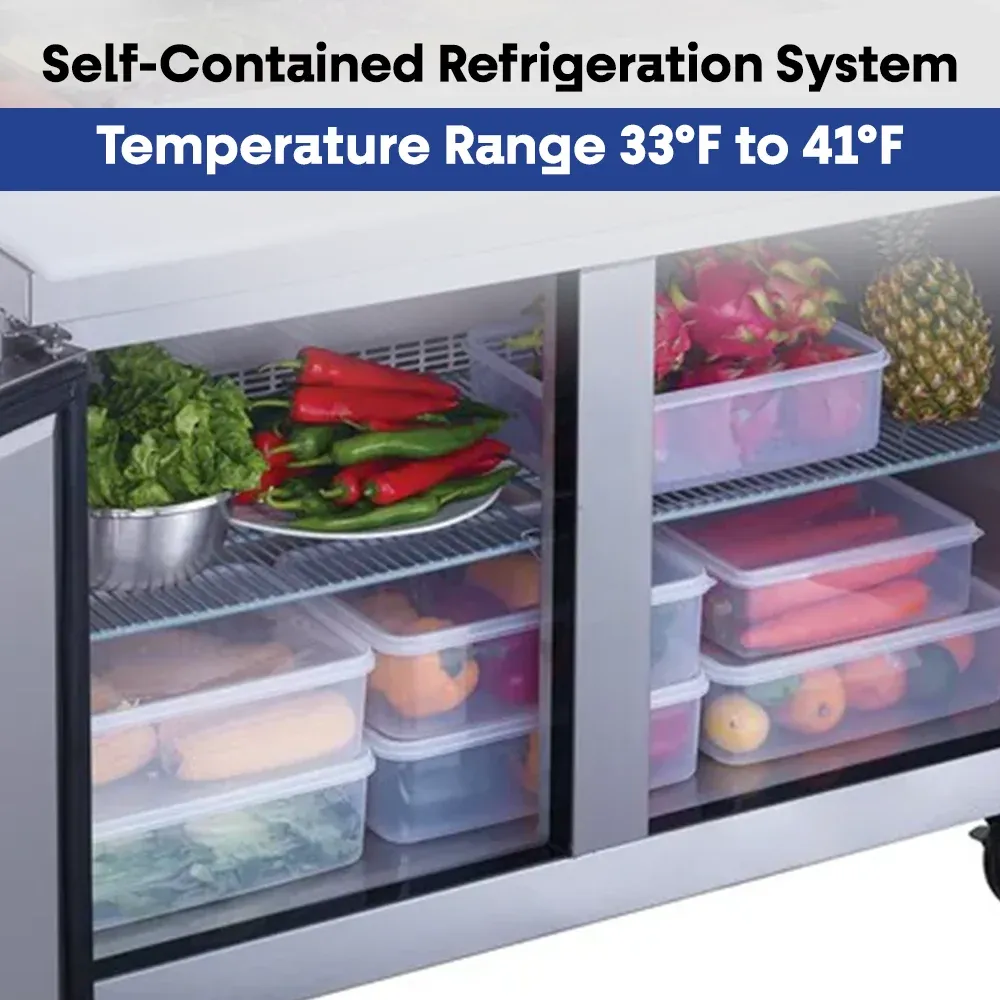 Serv-Ware SP48-12-HC 48" Sandwich Prep Table, 2 Solid Doors, 12 Pan Capacity, Stainless Steel, 115v/1ph