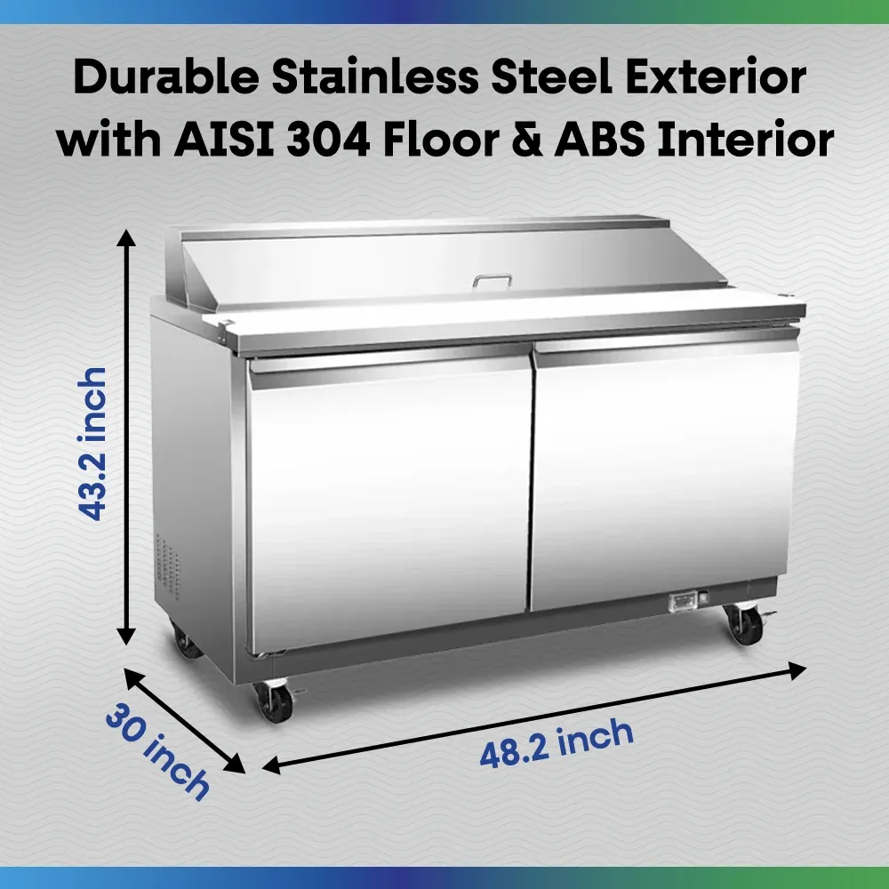 Serv-Ware SP48-12-HC 48" Sandwich Prep Table, 2 Solid Doors, 12 Pan Capacity, Stainless Steel, 115v/1ph