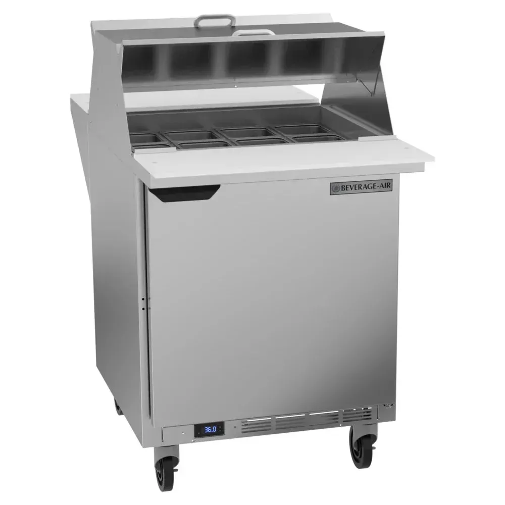 Dual-sided mega-top prep table with pass-through design from Beverage-Air, enabling multi-access cold storage for high-volume kitchens.