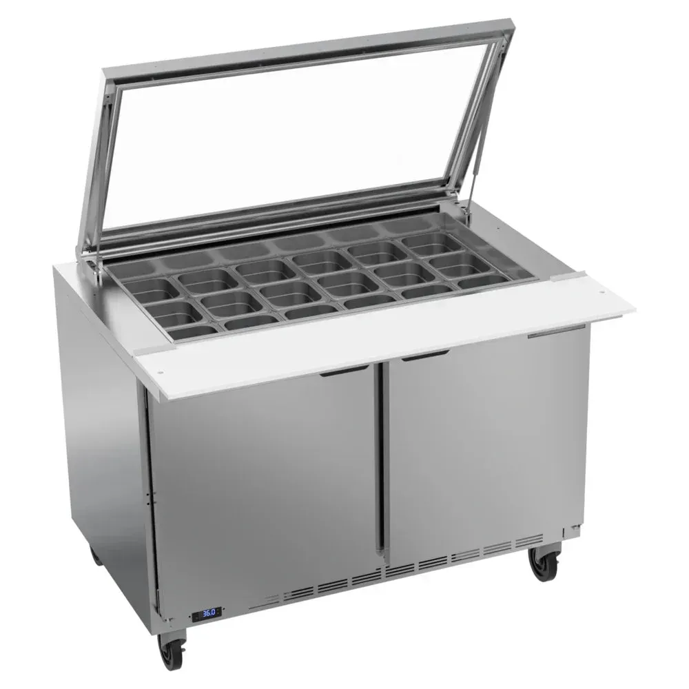Beverage-Air SPE48HC-18M-STL 48" Refrigerated Sandwich Prep Table, Mega Top, Glass Lid, 2 Door
