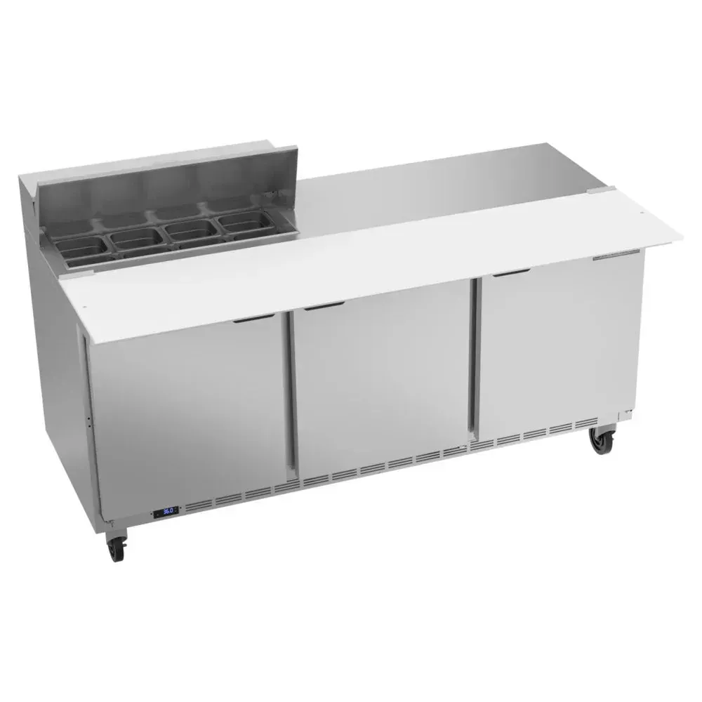 Beverage-Air SPE72HC-08C 72" Refrigerated Sandwich Prep Table, Cutting Top, 3 Door, 17" Wide Cutting Board