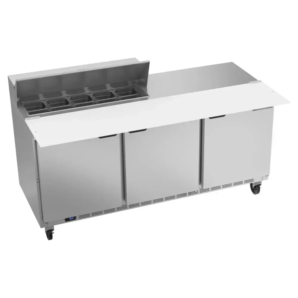 Beverage-Air SPE72HC-10C 72" Refrigerated Sandwich Prep Table, Cutting Top, 3 Door, 17" Wide Cutting Board