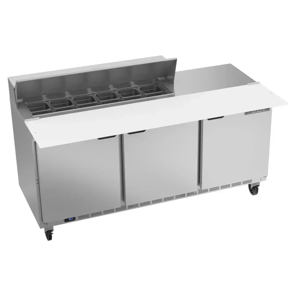 Beverage-Air SPE72HC-12C 72" Refrigerated Sandwich Prep Table, Cutting Top, 3 Door, 17" Wide Cutting Board
