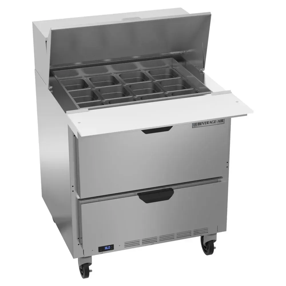 Beverage-Air SPED32HC-12M-2 Elite Series 32" Refrigerated Sandwich Prep Table, Mega Top, 2 Drawer
