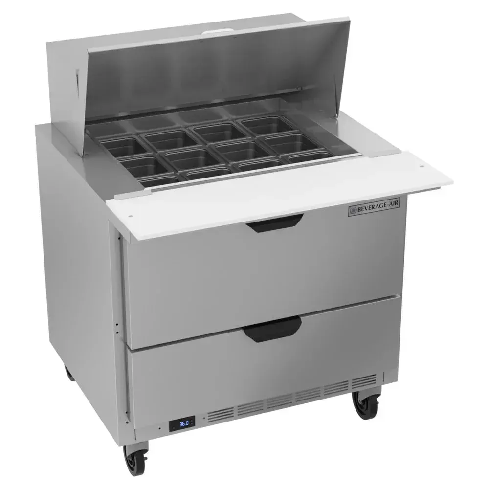 Beverage-Air SPED36HC-12M-2 36" Refrigerated Sandwich Prep Table, Mega Top, 2 Drawer