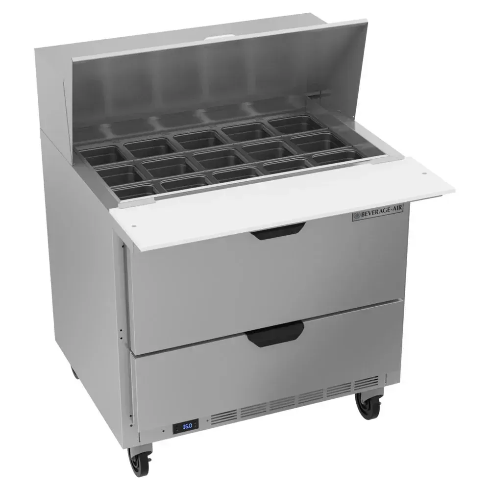 Beverage-Air SPED36HC-15M-2 36" Refrigerated Sandwich Prep Table, Mega Top, 2 Drawer