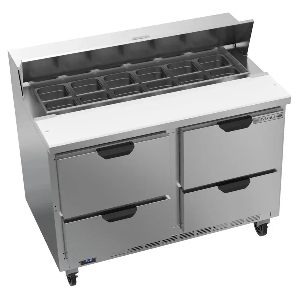 Beverage-Air refrigerated sandwich prep table with four drawers, built for reliable high-volume sandwich production in busy kitchens.
