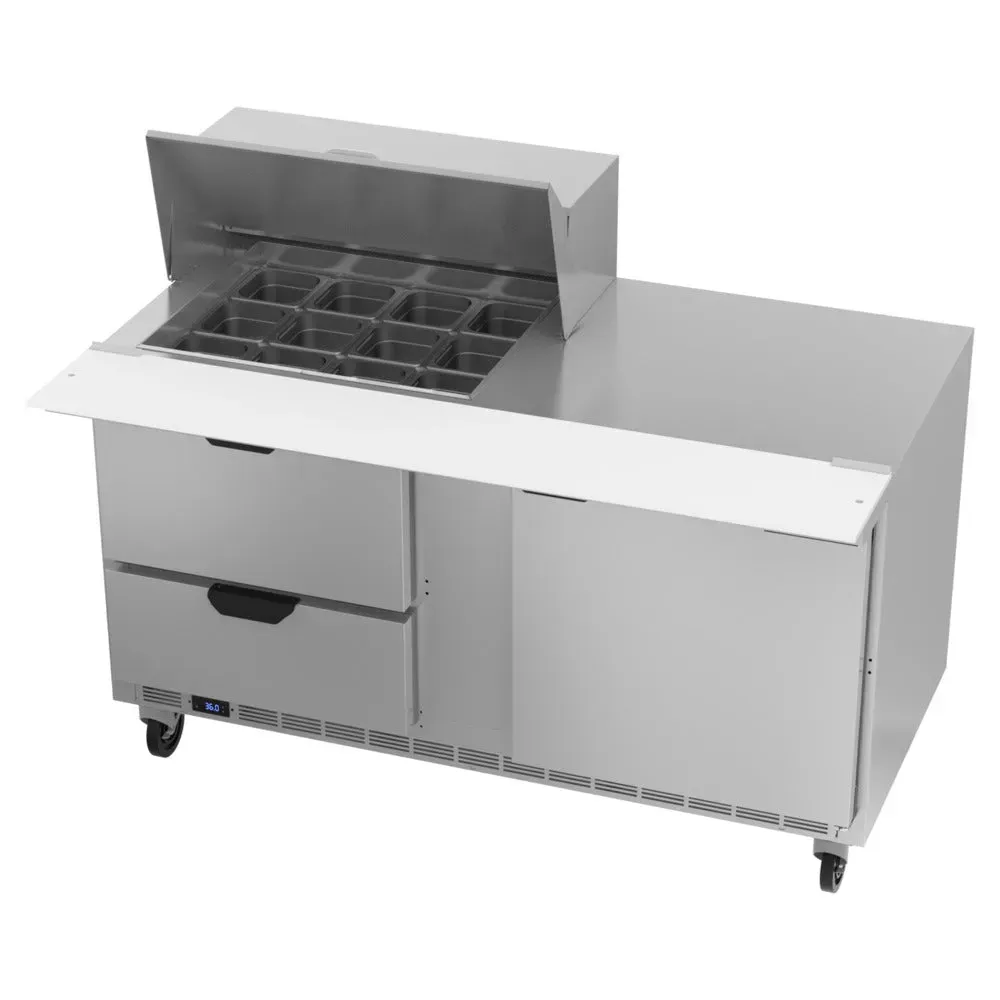 Beverage-Air SPED60HC-12M-2 60" Refrigerated Sandwich Prep Table, Mega Top, 1 Door, 2 Drawer