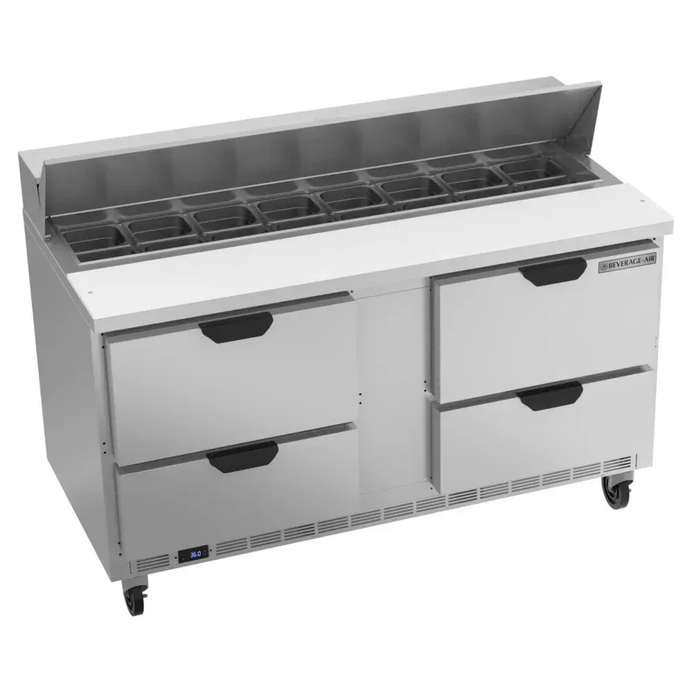 Beverage-Air Elite-series six-drawer refrigerated prep table with stainless finish, perfect for high-volume sandwich production and storage.
