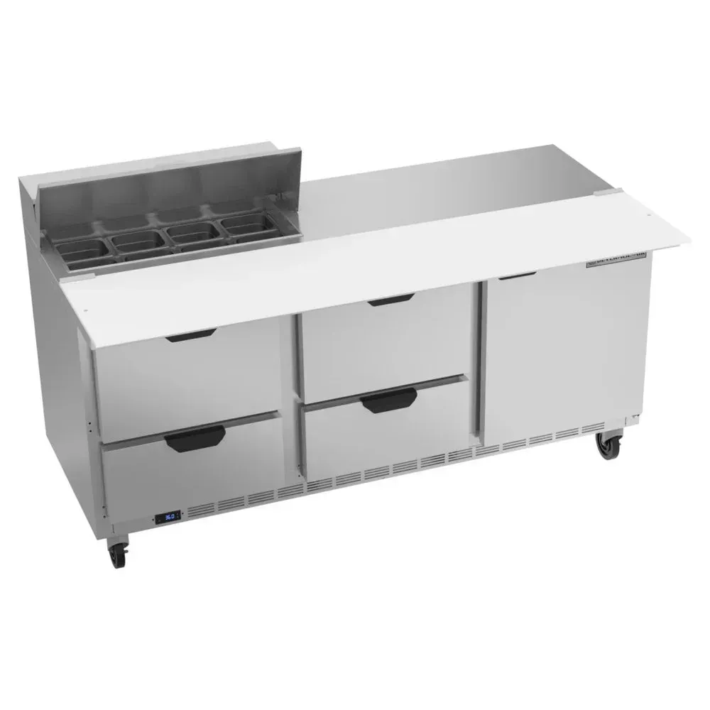 Beverage-Air SPED72HC-08C-4 72" Refrigerated Sandwich Prep Table, Cutting Top, 1 Door, 4 Drawer, 17" Wide Cutting Board