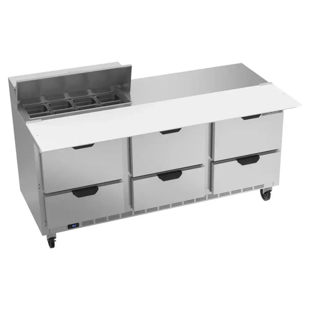 Beverage-Air SPED72HC-08C-6 72" Refrigerated Sandwich Prep Table, Cutting Top, 6 Drawer, 17" Wide Cutting Board