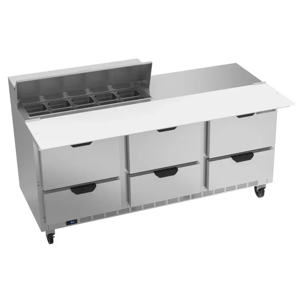 Beverage-Air SPED72HC-10C-6 72" Refrigerated Sandwich Prep Table, Cutting Top, 6 Drawer, 17" Wide Cutting Board