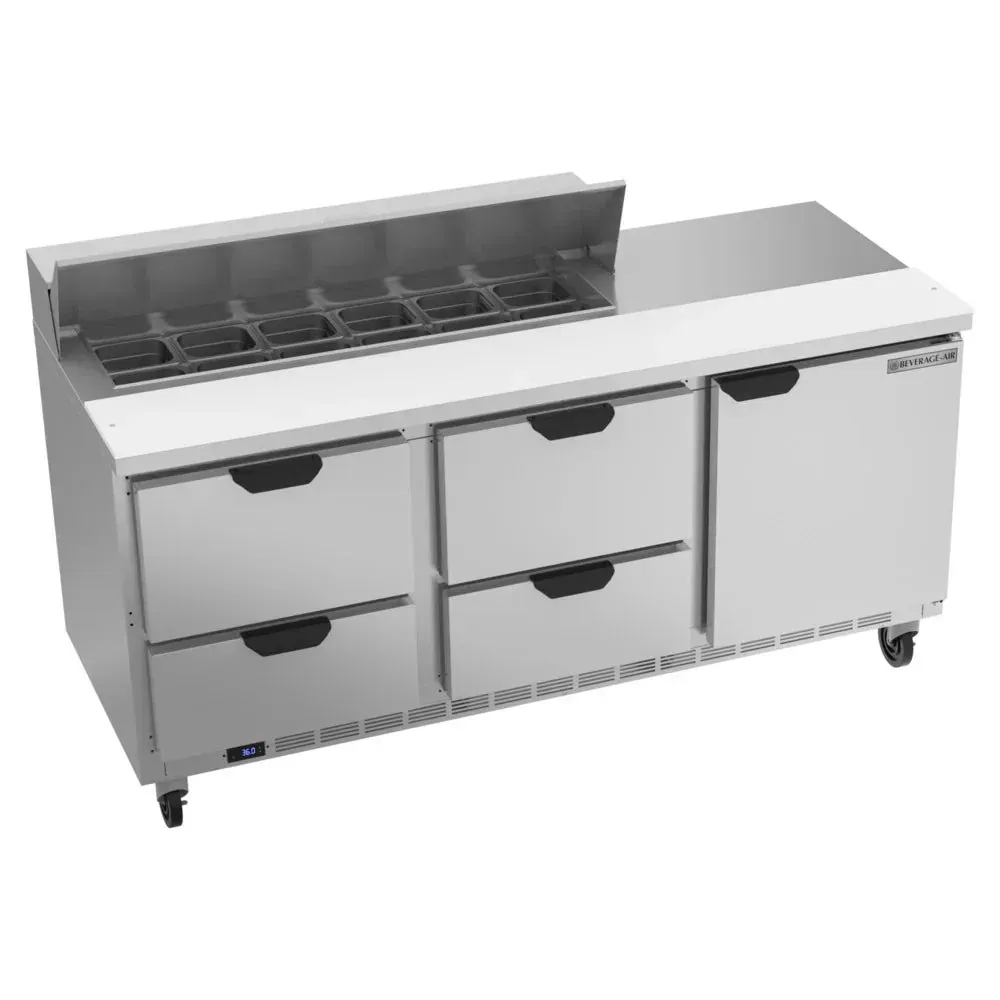 Beverage-Air SPED72HC-12-4 72" Refrigerated Sandwich Prep Table, 1 Door, 4 Drawer