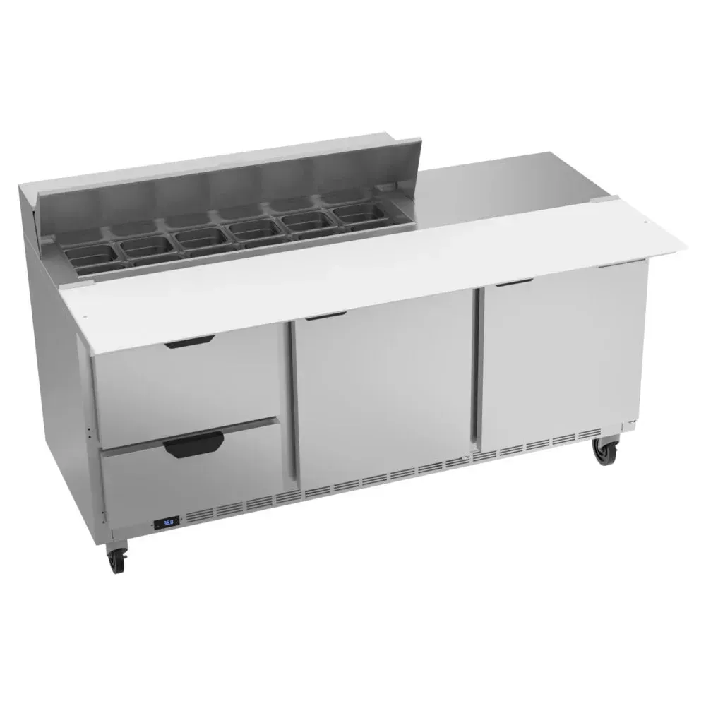 Beverage-Air SPED72HC-12C-2 72" Refrigerated Sandwich Prep Table, Cutting Top, 2 Door, 2 Drawer, 17" Wide Cutting Board