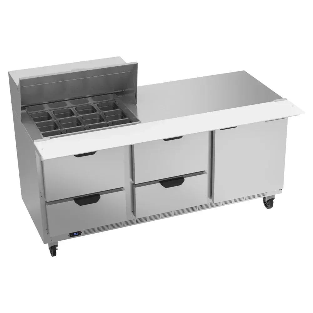 Beverage-Air SPED72HC-12M-4 72" Refrigerated Sandwich Prep Table, Mega Top, 1 Door, 4 Drawer