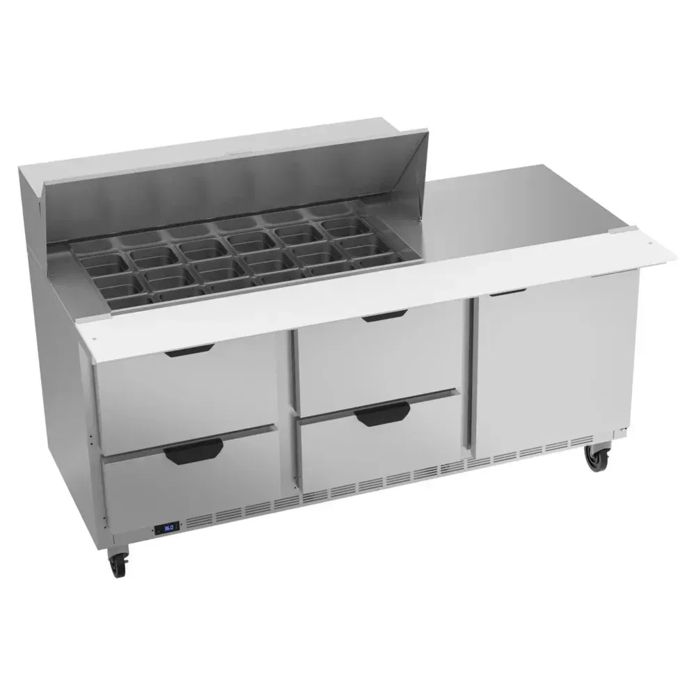 Beverage-Air SPED72HC-18M-4 72" Refrigerated Sandwich Prep Table, Mega Top, 1 Door, 4 Drawer