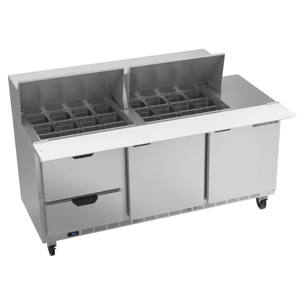 Beverage-Air SPED72HC-24M-2 72" Refrigerated Sandwich Prep Table, Mega Top, 2 Door, 2 Drawer