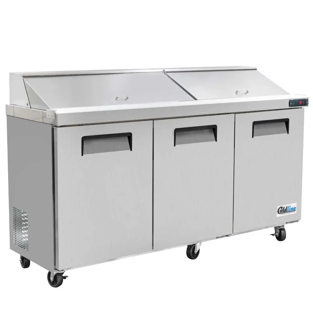 Coldline 72" Narrow Depth Sandwich / Salad Prep Table, Stainless Steel, 3 Door, 18 Pans, 1 Year Warranty