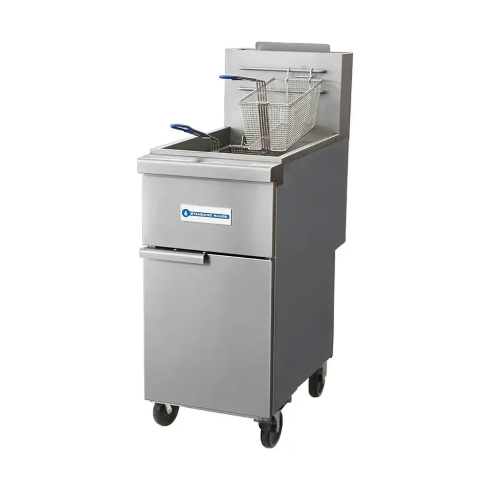Standard Range 16" Commercial Gas Fryer, Stainless Steel, Natural Gas, 40 lbs Oil Capacity, 90,000 BTU