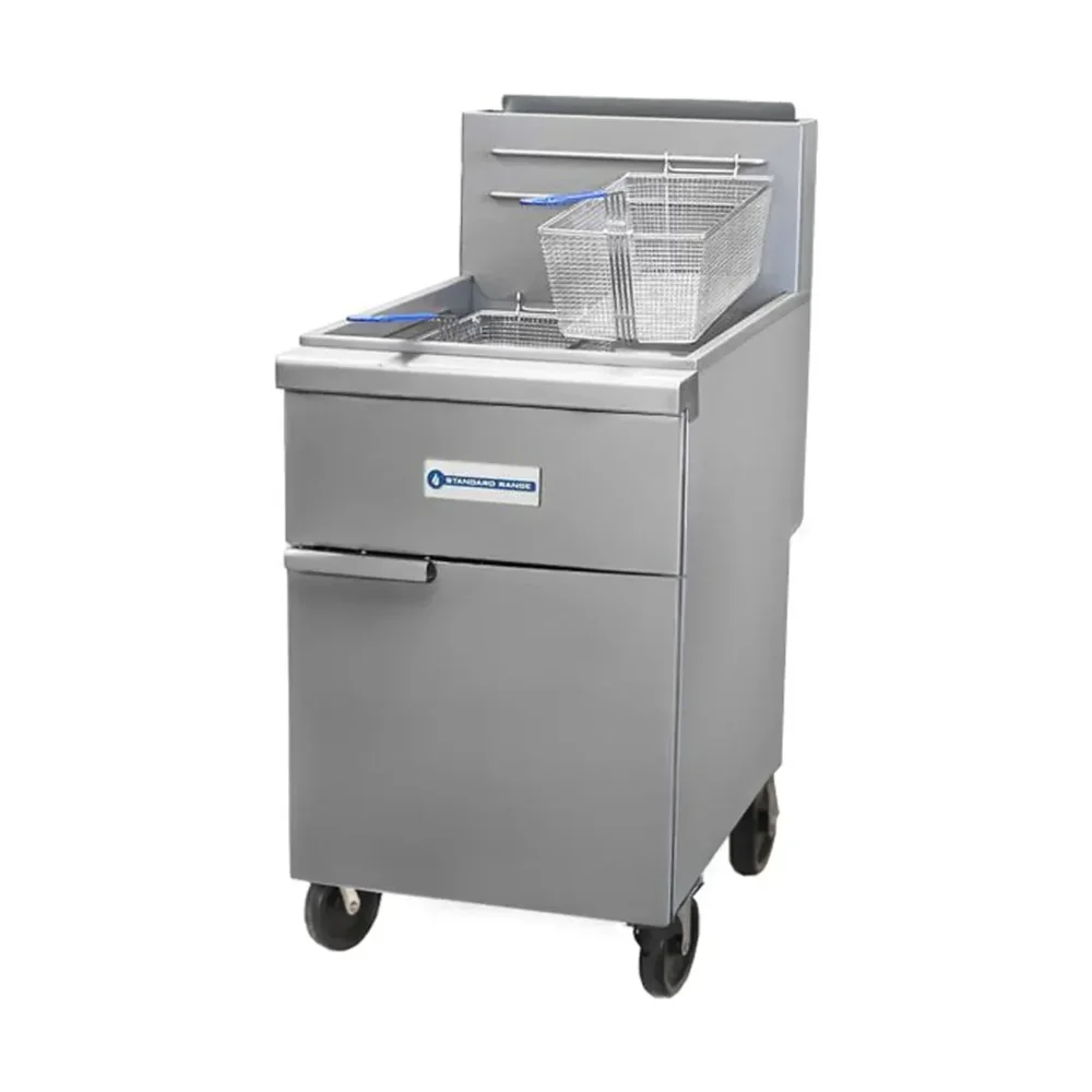 Standard Range 21" Commercial Gas Fryer, Stainless Steel, Liquid Propane, 80 lbs Oil Capacity, 150,000 BTU