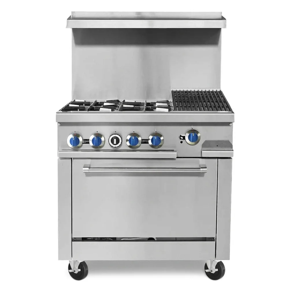 ProKitchen Series 36" Gas Range with 4 Burners, 12" Charbroiler & Oven, Liquid Propane - 188,000 BTU