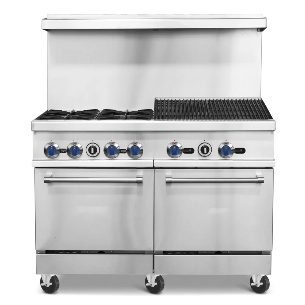 ProKitchen Series 48" Gas Range with 4 Burners, 24" Charbroiler & 2 Oven, Natural Gas - 256,000 BTU