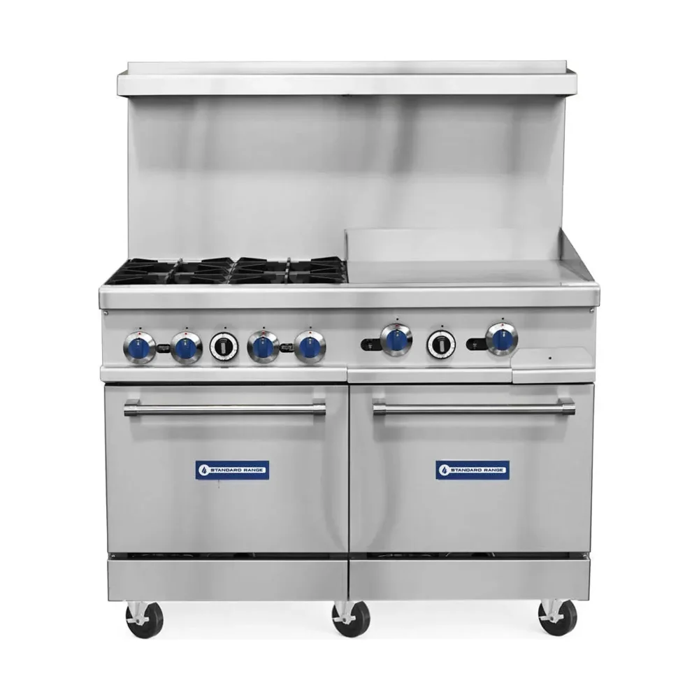 Standard Range 48" Gas Range, 24" Griddle & 2 Oven, 4 Burners, Liquid Propane - 246,000 BTU